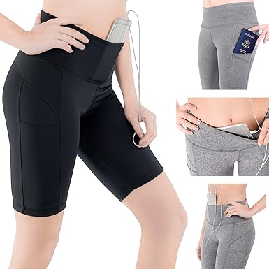 Sparkle Shorts With 3 Pockets For Women 9 Inch Yoga Leggings Workout Athletic Pants High Waisted Short Tummy Control S3