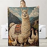Cromcu Llama Blanket for Adults, Girls, Kids - Flannel Alpaca Throw for Sofa, Couch, Bed - Farmhouse Decor, Soft Warm Cozy Gift 60" x 50"