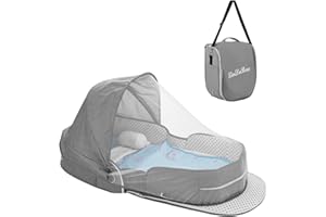 Tuyedoqe Baby Travel Bassinet Portable Bassinets, Foldable Converts to Backpack for Travel, Lightweight Travel Baby Lounger with 2-1 Mosquito & Canopy (Gray)
