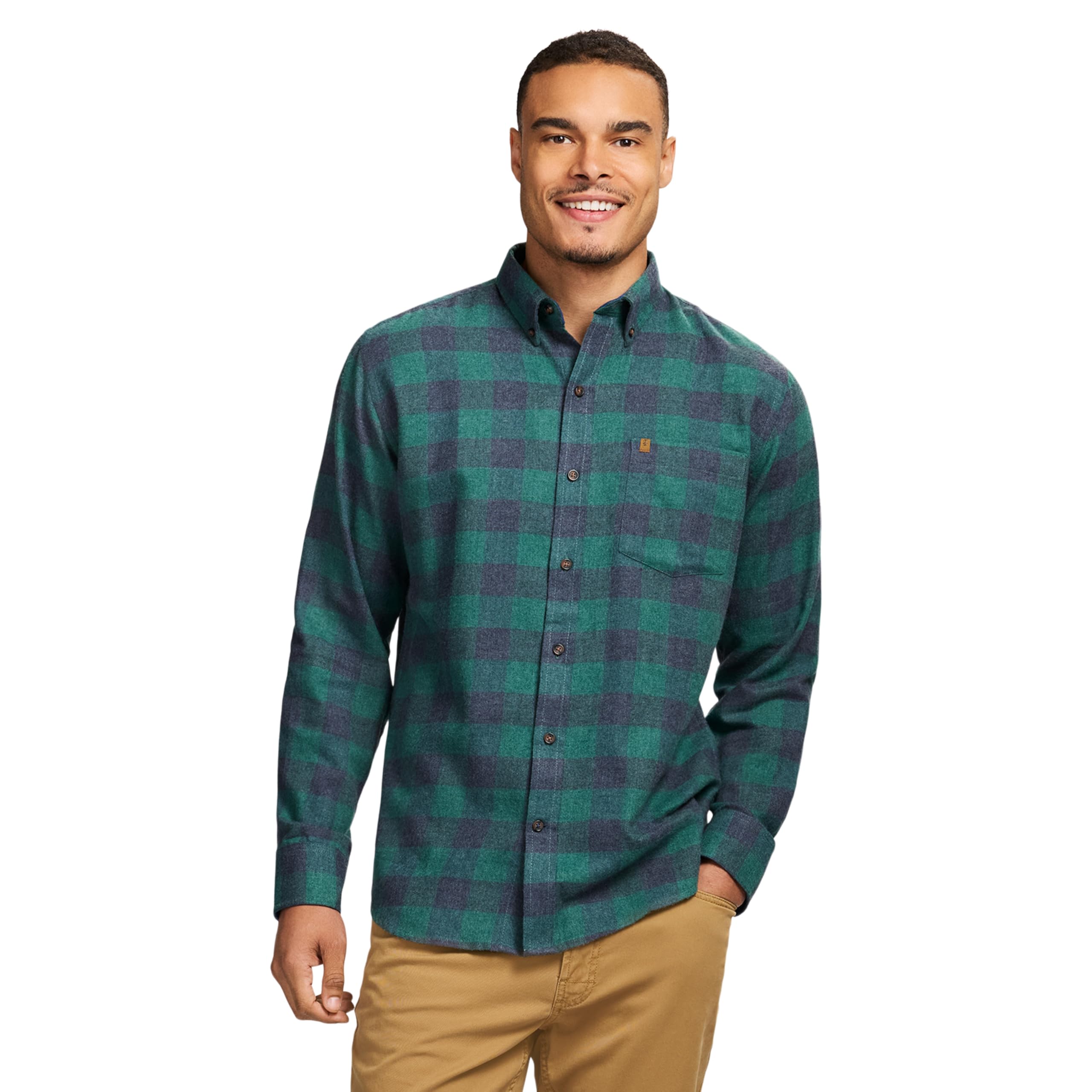 Izod Men's Stratton Flannel Long Sleeve Button Down Shirt, Trekking Green, Small Image