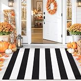 Smiry Black and White Striped Entryway Rug, Front Door Mat and Porch Decor | 2'4
