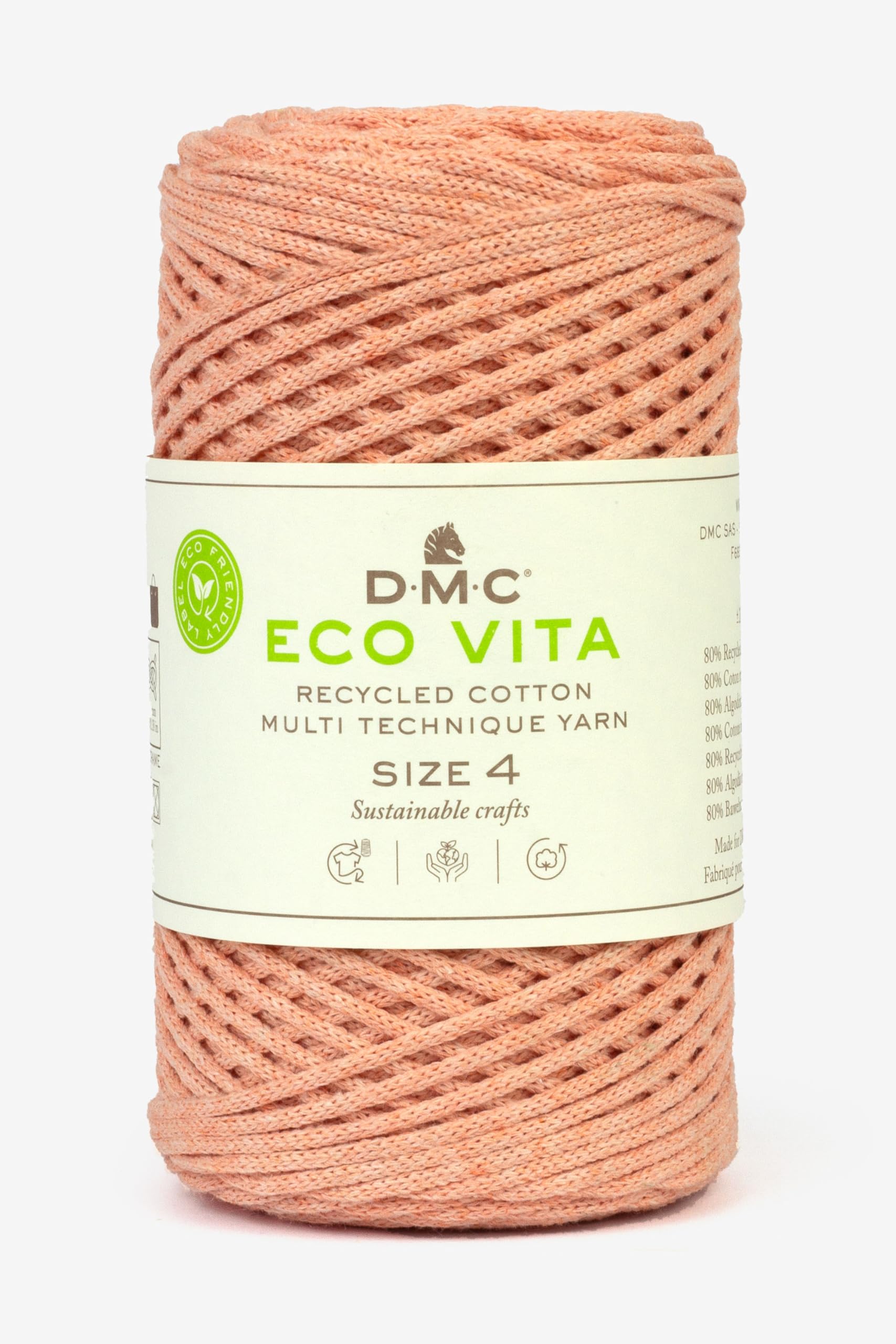 DMC Eco Vita 4, Baby Pink Crochet Knitting Macrame Yarn, 250g