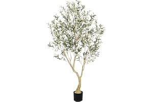 LYERSE Olive Tree 6ft - Olive Trees Artificial Indoor with Large Olive Branches and Lifelike Fruits - Faux Olive Tree for Mod