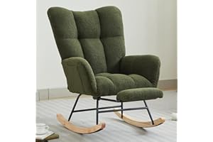 Sudwesto Nursery Rocking Chair, Teddy Upholstered Rocking Chair with Footrest, Soft Rocker Chair with Side Pocket, Glider Chair with Padded Seat, Armchair, Accent Rocking Chair for Living Room (Green)
