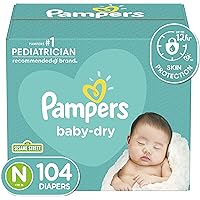 Diapers Size Newborn/Size 0 (< 10 lb), 104 Count - Pampers Baby Dry Disposable Baby Diapers, Super Pack