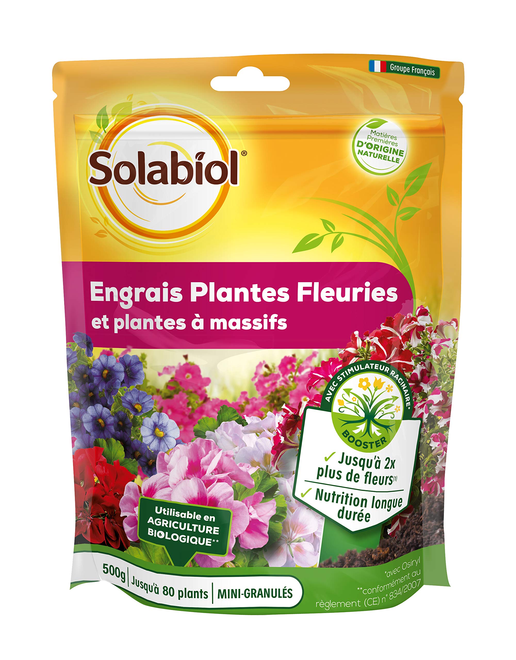 SBM SOLABIOL ENGRAIS GERANIUMS ET PLANTES FLEURIES DOYPACK 500 G SOGERY500