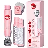 ONYX Professional Callus Miracle 3 Step Pedi Tool, Includes a Stainless Steel Foot Rasp for Dry Skin, Callus Shaver w/Replacement Blades for Thick Calluses, 15 Pieces