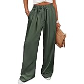 ANRABESS Women Wide Leg Linen Palazzo Pants Casual Elastic Waist Drawstring Flowy Loose Beach Travel Trousers with Pockets