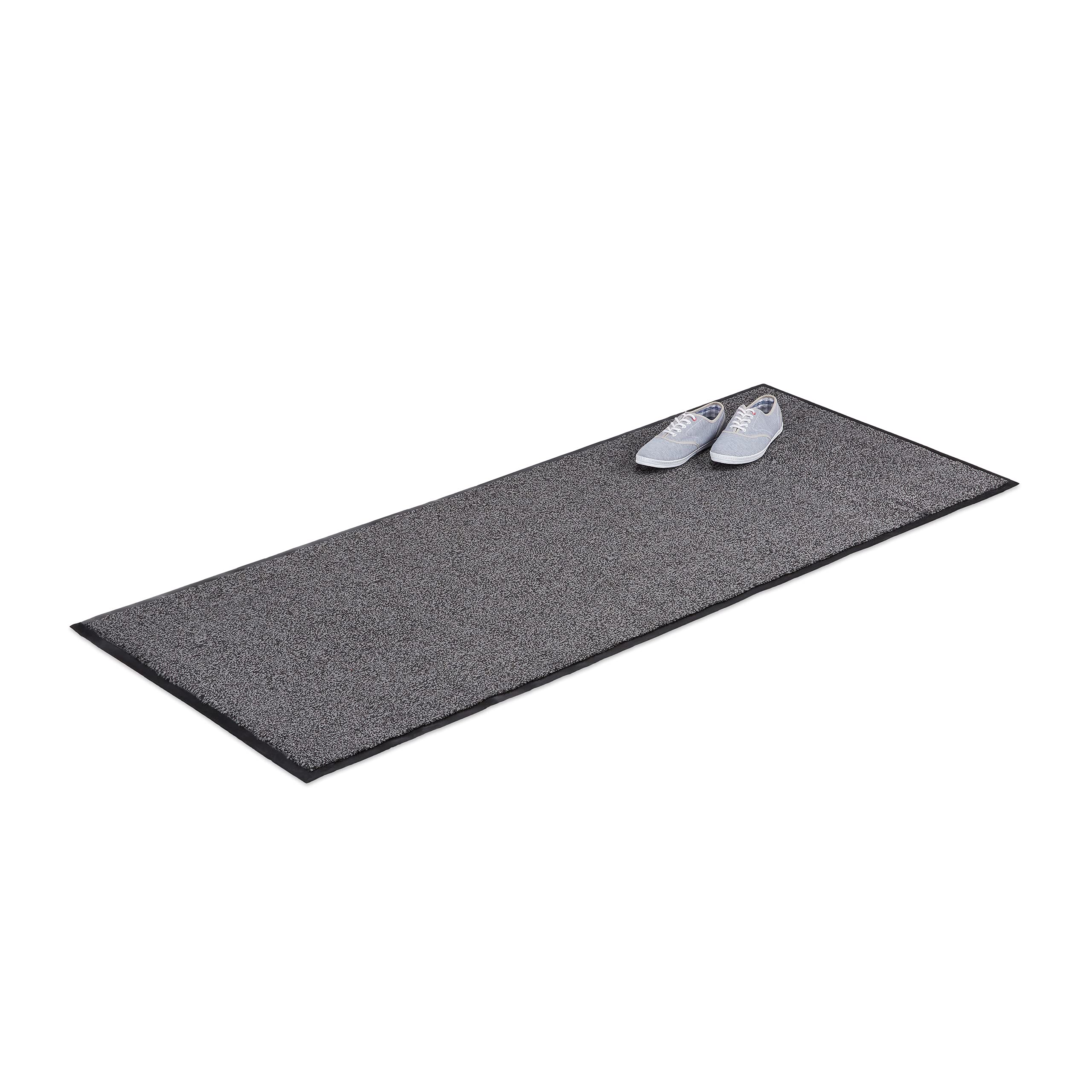 Relaxdays Grey Dirt Trapping Mat, Indoor Doormat, Large Dirt Catcher, Thin Door Mat, 80x200 cm, Black-Grey