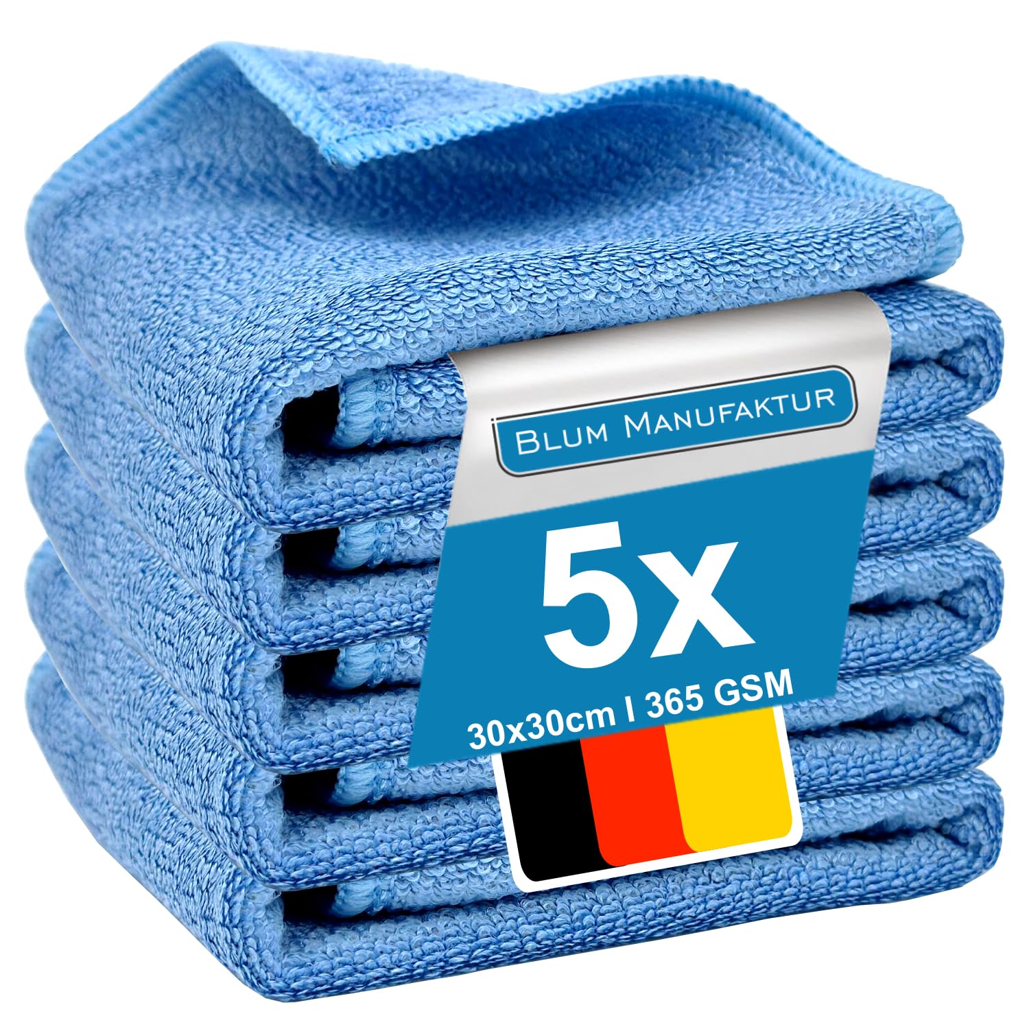 BLUM MANUFAKTUR Set of 5 Microfibre Cloths (30 x 30 cm) - 5 x Microfibre Cloths - Super Soft 365 GSM Cleaning Cloths for Car, Bathroom, Kitchen