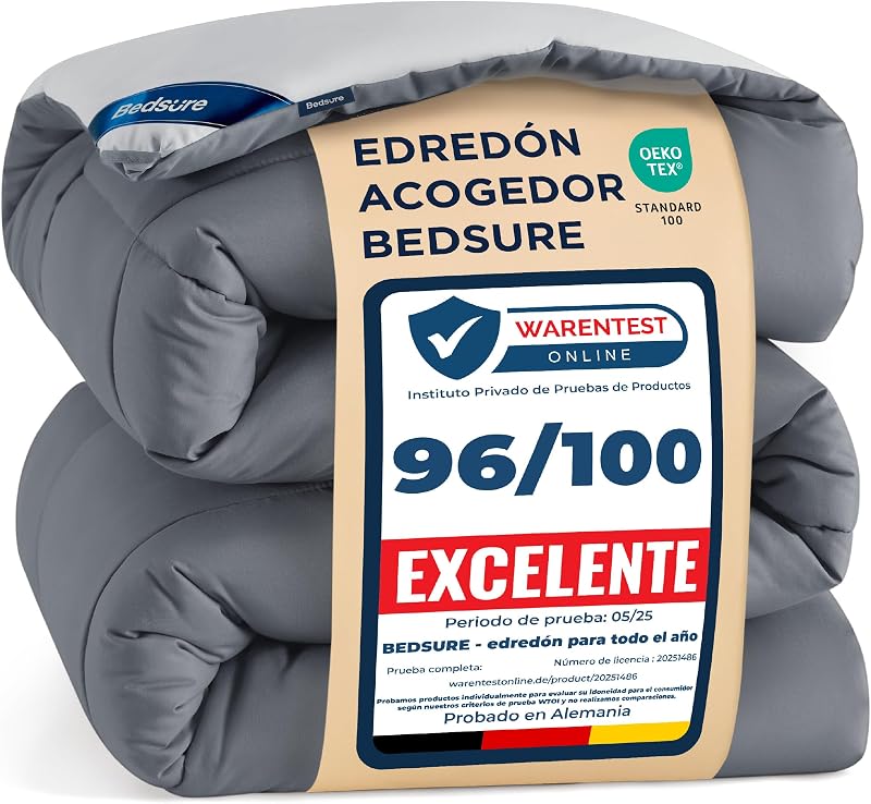 Bedsure edredom cama 150 entretiempo - enchimento nórdico 240x220 cm de 300 gr/m² para cama de casal 150x200, edredons de outono e primavera, fibra macia e cinza
