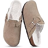 KIDMI Fur Lined Suede Clogs for Women Cozy Cork Footbed Mules in Winter, Dark Taupe 36