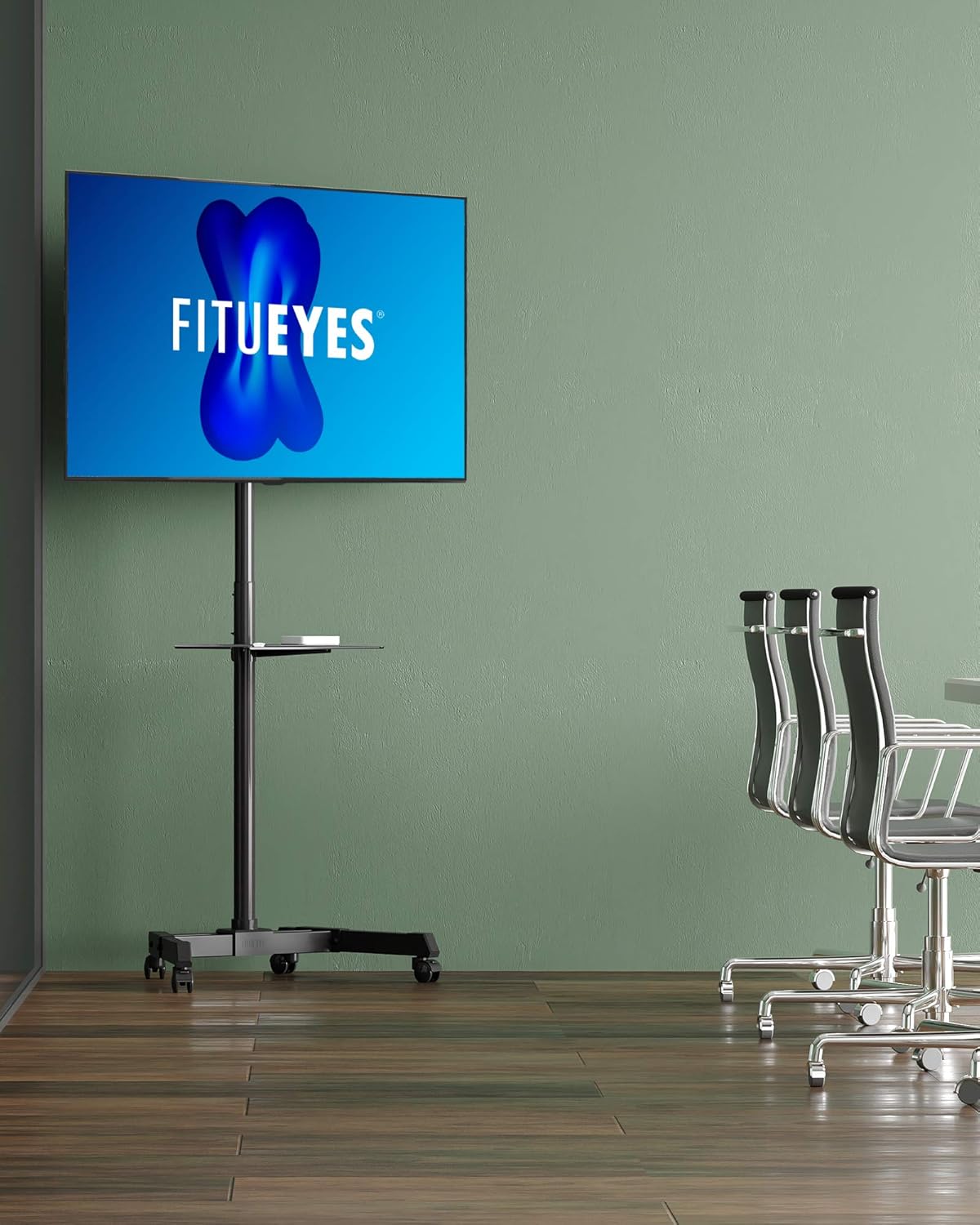 FITUEYES Mobile TV Cart with Wheels for 23-60 Inch LCD LED Flat Curved Screen TVs up to 77 lbs Mobile Rolling TV Stand with Height Adjustable Shelf Trolley Floor Stand Max VESA 400x400 Black : Office Products