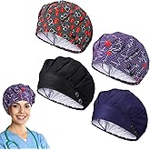Zhengmy 4 Pcs Bouffant Scrub Cap with Buttons Sweatband Adjustable Satin Lined Nurse Working Caps for Christmas Women Gifts