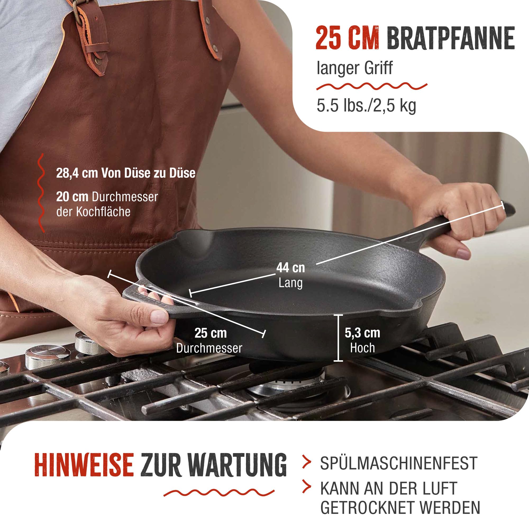 VICTORIA Bratpfanne Emaillierte Gusseisenpfanne Induction 25cm Bratpfanne Geeignet für Feuer, Grill, Backofen, Ceranfeld, Gas, Cast Iron Skillet, Toxic Free Kochgeschirr ohne PTFE oder PFOA 5