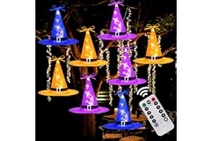 Ivenf Halloween Decorations Outdoor 8 Pcs 8 Lighting Modes LED Lights Witch Hat Lights Halloween Decor Hocus Pocus Decor for Garden Yard Indoor Outside Party, 19.6ft, 3 Colors
