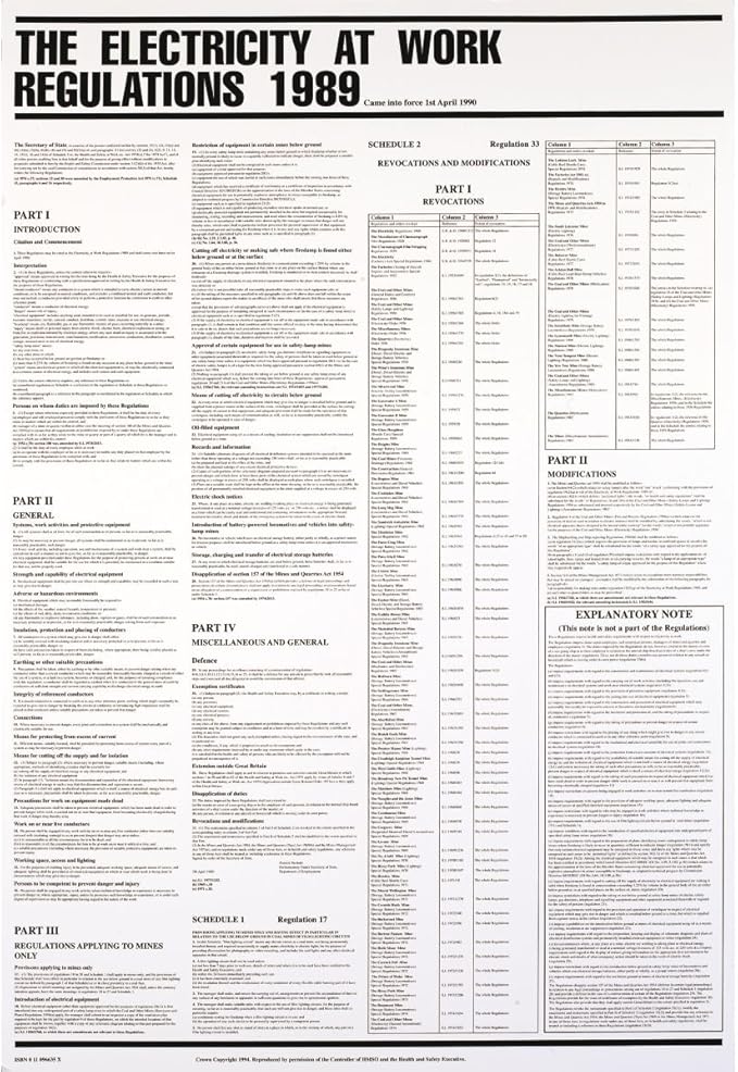 Electricity At Work Regulations 1989 Poster 840 x 570mm Amazon.co.uk