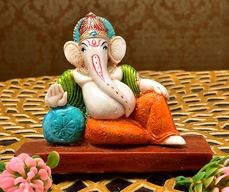 Karigaari India Handcrafted Resine Lord Resting Ganesha Idol Sculpture | Showpiece for Home D
