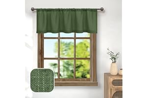 Pitalk Olive Green Boho Window Valance for Kitchen 3 Inch Rod Pocket Semi Sheer Light Filtering Farmhouse Dark Green Linen Valance Curtain Topper for Bedroom Living Room Bathroom 18 Inch Length Loden