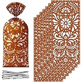 Funrous 100 Pcs Cielito Lindo Candy Bags Mexican Fiesta Gift Bags with Twist Ties Cinco De Mayo Party Favors Barro Candy Sack Talavera Sack for Mexican Wedding Fiesta Party Supplies(Brown)