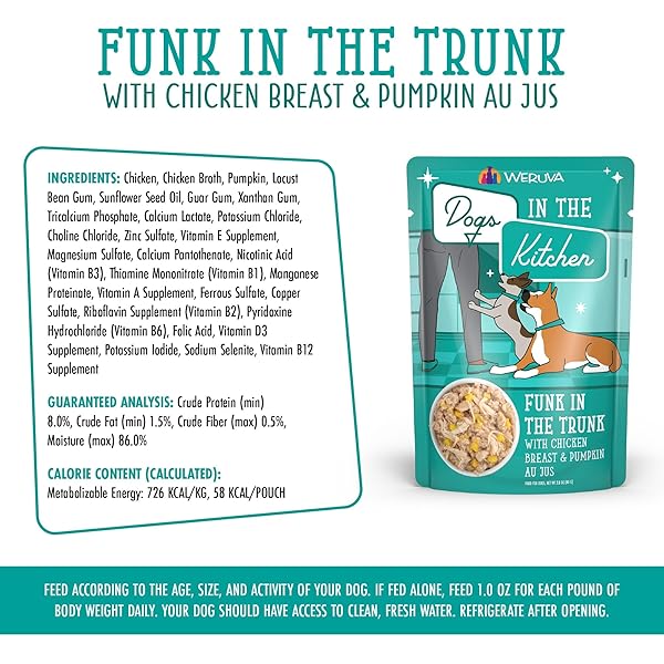 WERUVA DOGS IN THE KITCHEN, FUNK IN THE TRUNK WITH CHICKEN BREAST & PUMPKIN AU JUS DOG FOOD, 2.8OZ POUCH (PACK OF 12)