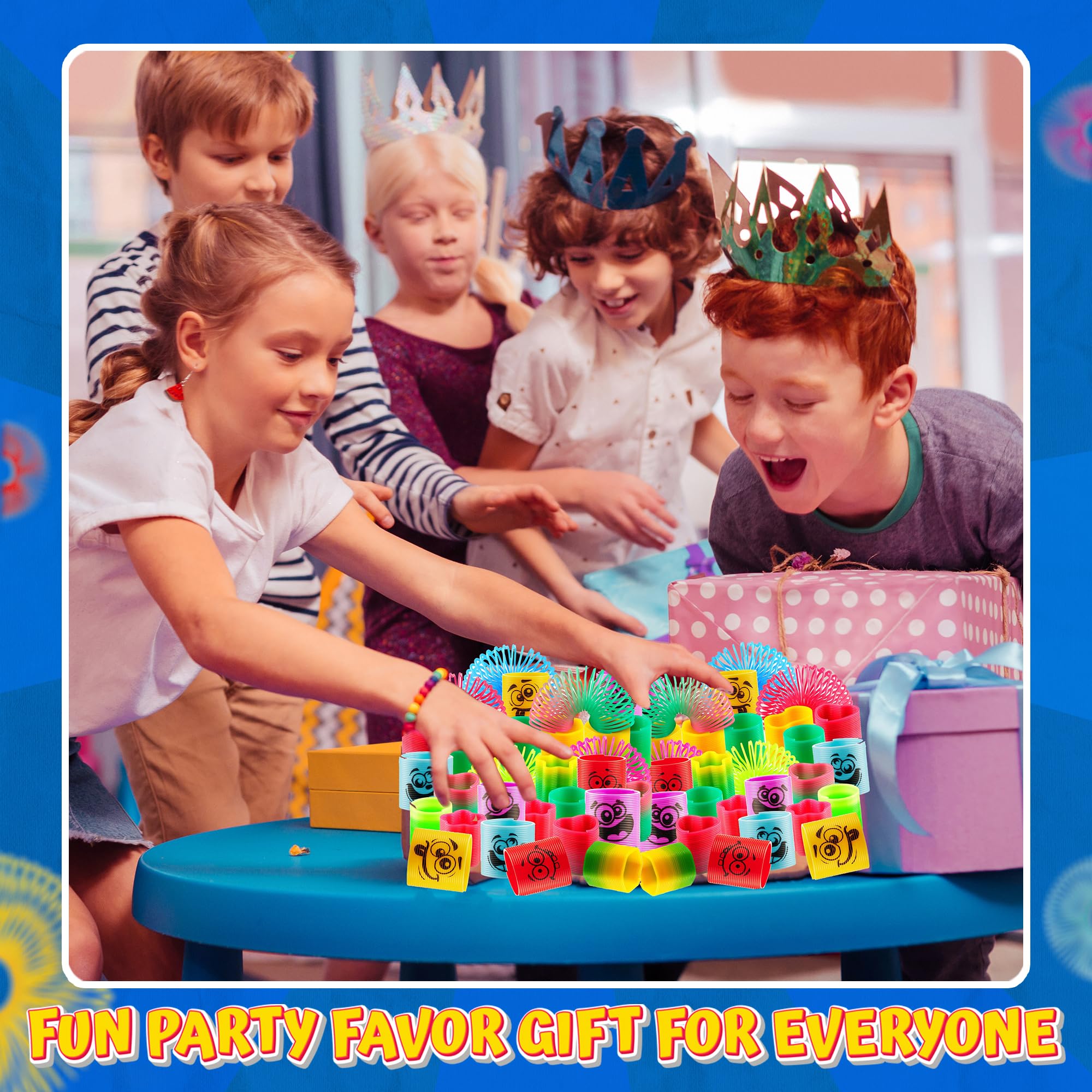 Mega Pack of 50 Coil Springs for Kids - Assorted Silly Faces and Colors, Mini Plastic Spring Toy for Party Favors, Carnival Prizes, Gift Goodie Bag Filler, Stocking Stuffers