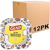 Glad Square Disposable Paper Plates, Falling Foliage Pattern - Strong, Sturdy, Soak Proof, and Microwavable Decorative Plates for Dinner and Everyday Use, 10 Inch, 50 Count - 12 Pack