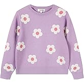 TRENDSTITCH Girls Floral Print Sweaters Long Sleeve Crewneck Knitted Cute Flower Pullover Sweater Jumper Tops