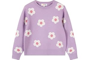 TRENDSTITCH Girls Floral Print Sweaters Long Sleeve Crewneck Knitted Cute Flower Pullover Sweater Jumper Tops