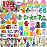 129 PCS Valentines Day Gifts Party Favors for Kids Classroom Prizes, Pop Fidget Treasure Box Toys, Pinata Filler Goodie Bag Stuffers, Treasure Chest, Carnival Prize Box Exchange Toys for Boys Girls