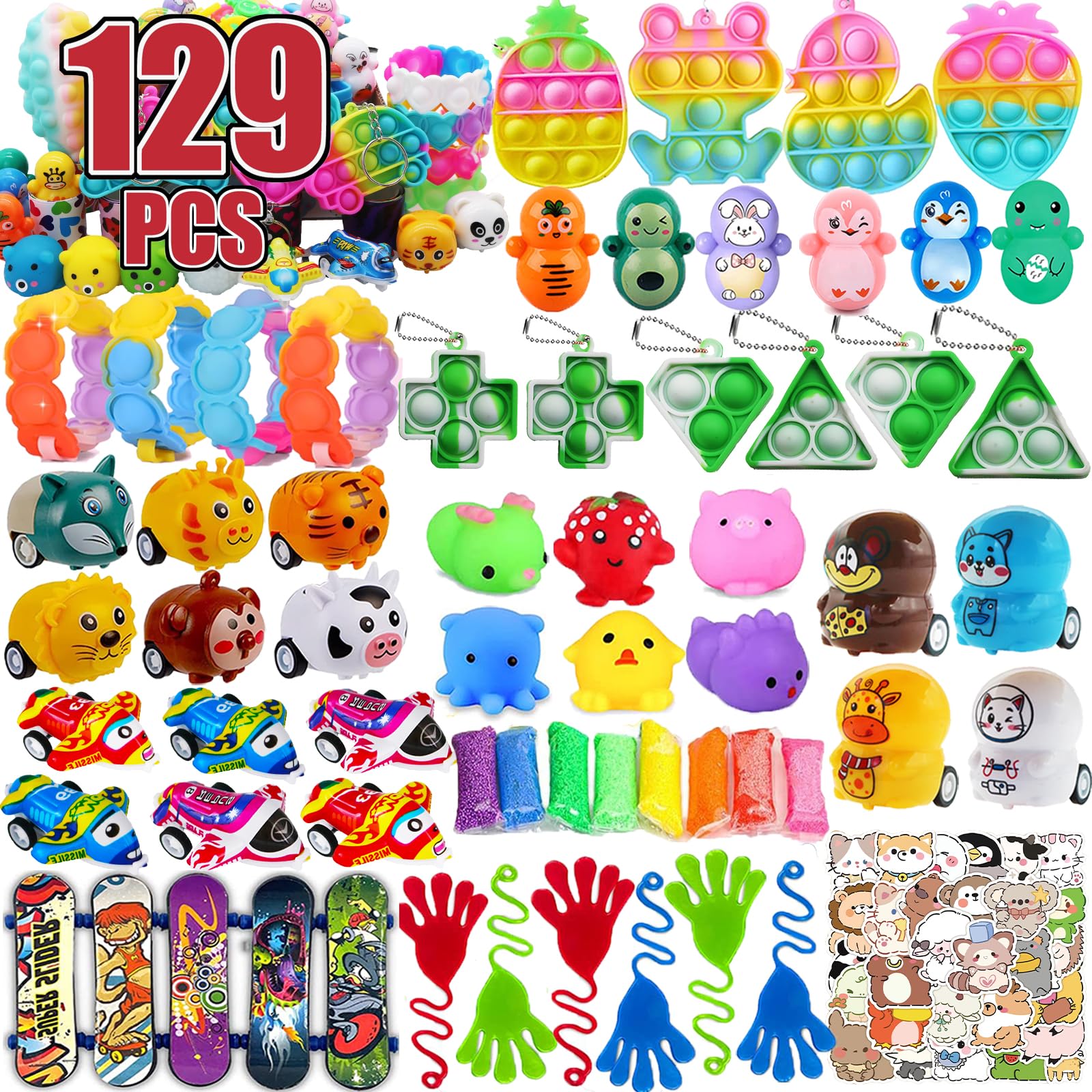 Photo 1 of 129 PCS Party Favors for Kids, Pop Fidget Treasure Box Toys, Classroom Prizes, Pinata Filler Goodie Bag Stuffers, Treasure Chest, Carnival Prize Box Toys for Boys Girls, Valentines Exchange Gift