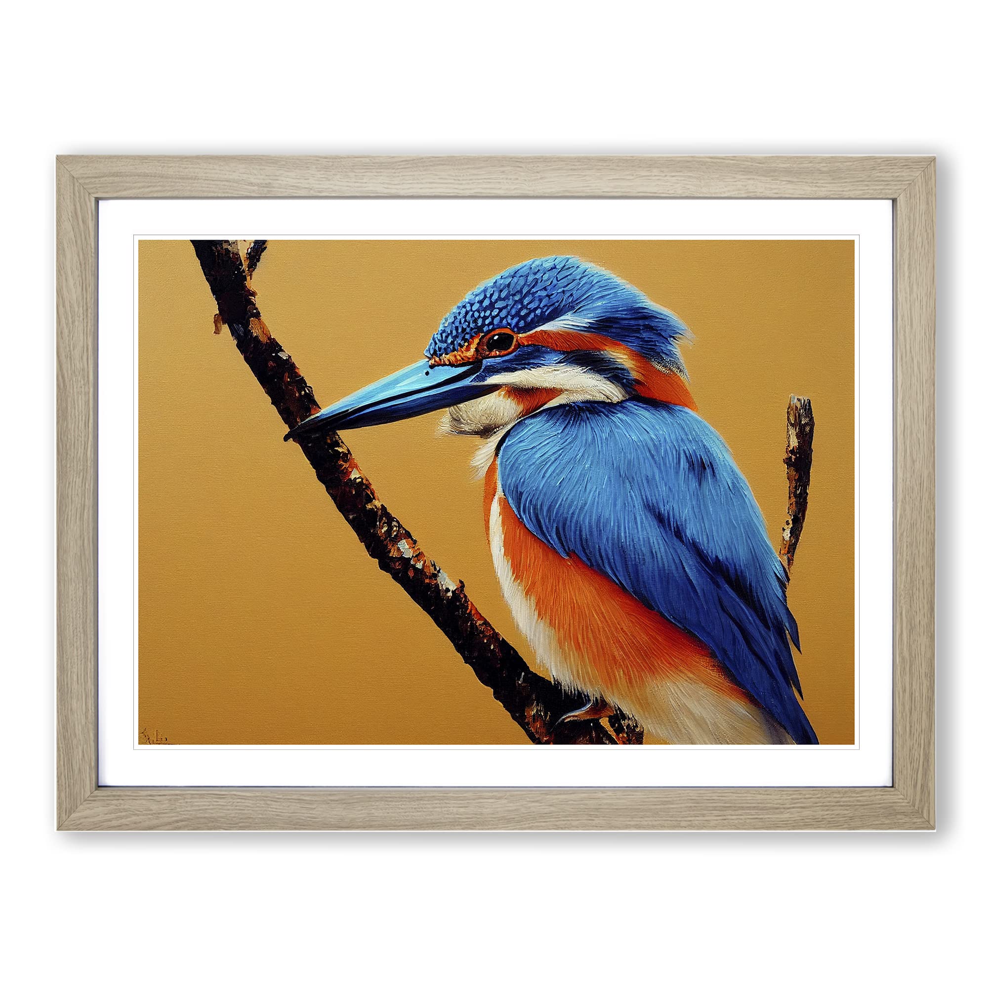 Blessed Kingfisher Bird Framed Print | A4 Oak Framed Wall Art | Ready to Hang | Modern Nature Picture | Living Room Bedroom Lounge Office