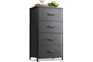 AODK Dresser for Bedroom with 4 Storage Drawers, Small Dresser Chest of Drawers Fabric Dresser with Sturdy Steel Frame, Dresser for Closet with Wood Top, Dark Grey