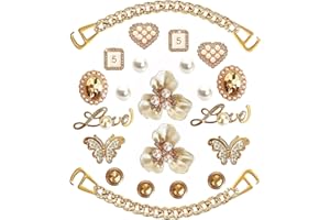 BOAJUNWU Bling Shoe Charms for Women,Girly Golden Chains for Clog Sandals,Rhinestones Bling Chain Charms Cute Designer DIY Shoe Accessories Decoration Jewels Party Favors