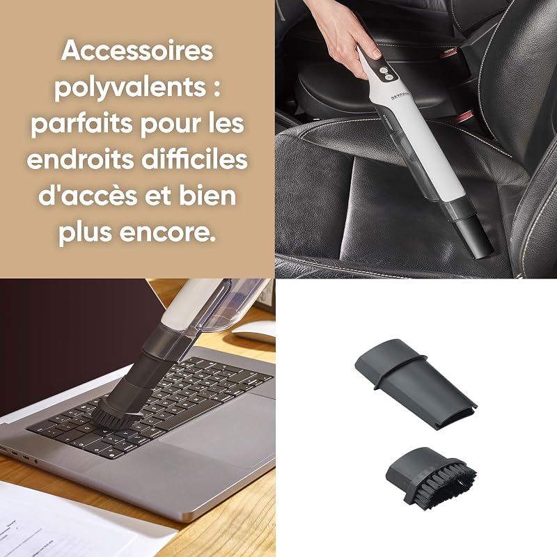 Aspirateur à main sans sac avec set accessoires, Aspirateur sans fil rechargeable, Aspirateur de table ou pour la voiture, Design compact, Autonomie jusqu'à 30 min, HV 7140