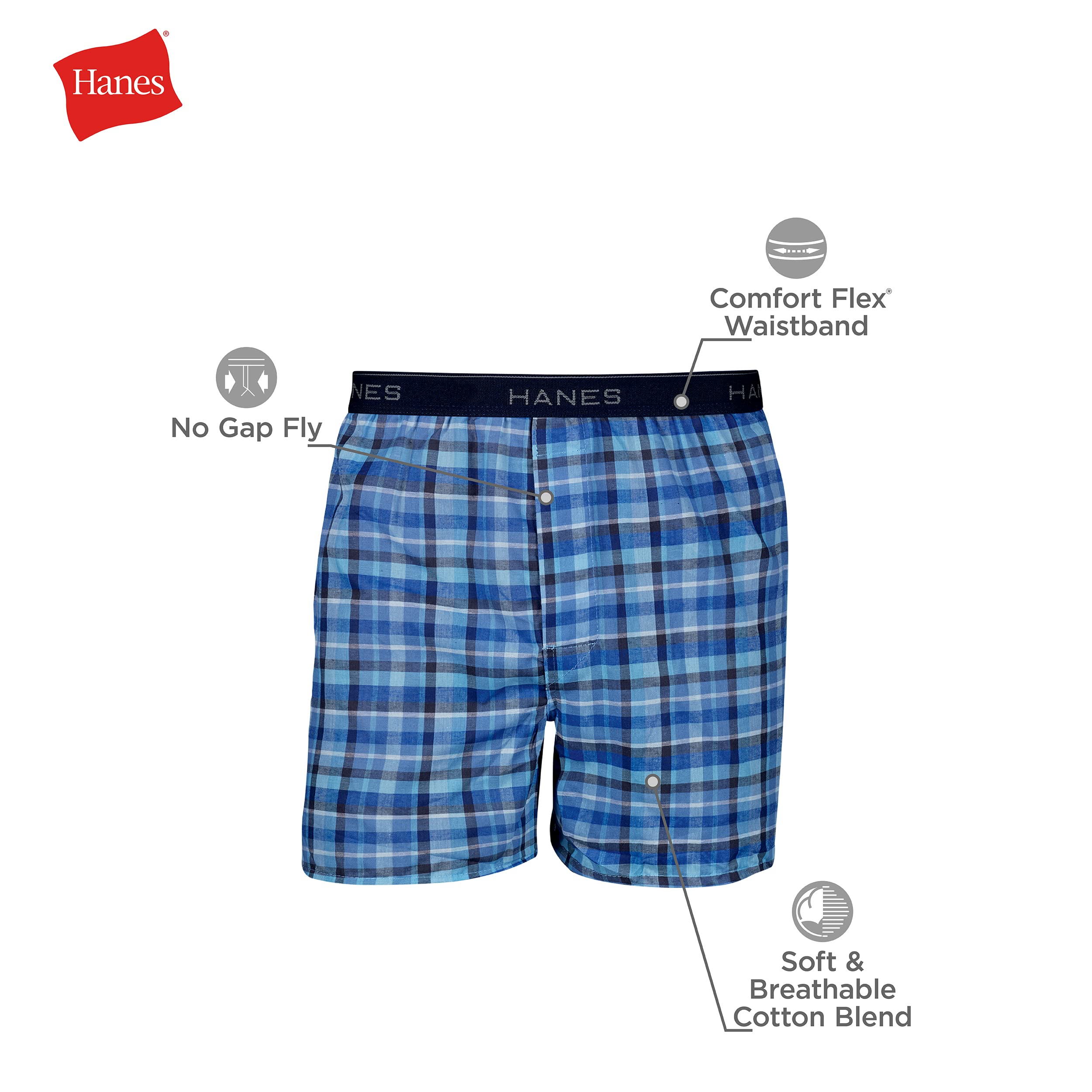 Hanes Men's Ultimate Underwear Boxers Pack, 5-Pack, Cotton-Blend Plaid Boxers for Men, Everyday Underwear