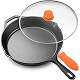 Legend Cast Iron Skillet with Lid | Large 12” Frying Pan with Glass Lid & Silicone Handle for Oven, Induction, Cooking, Pizza