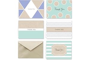 Paper Frenzy Purple and Mint Designer Thank You Note Card Collection with Envelopes - 25 pack
