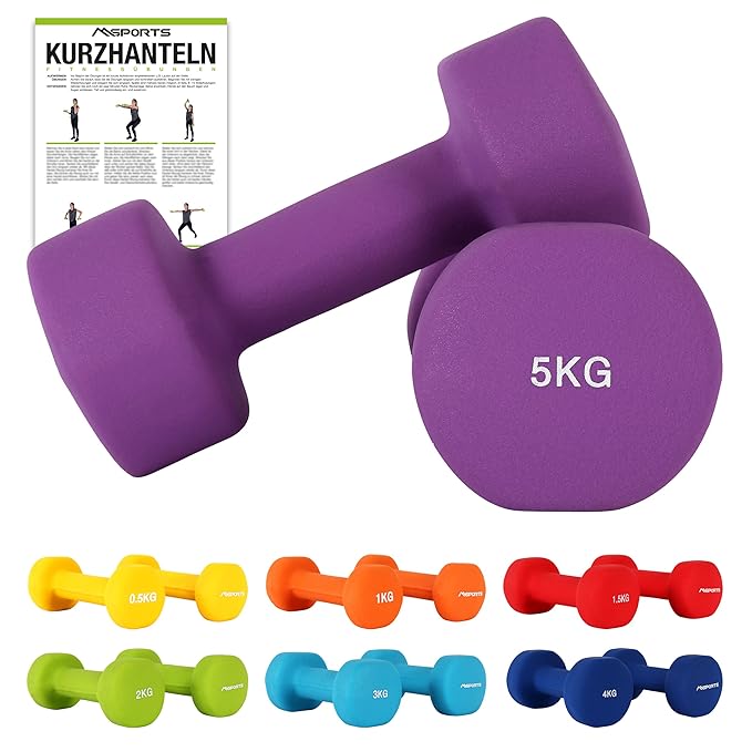 MSPORTS Hantelset Neopren 0,5 – 5 kg Paar inkl. Übungsposter | Kurzhanteln