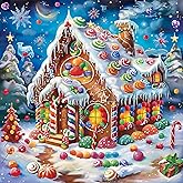 Christmas House Diamond Painting Kits for Adults, DIY Cartoon Candy House Full Round Diamond Art Kits for Adults Beginners, Winter Gem Art Painting Craft Kit for Home Wall Decor 14 X 14 Inch