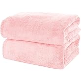 MOONQUEEN 2 Pack Premium Bath Towel Set - Quick Drying - Microfiber Coral Velvet Highly Absorbent Towels - Multipurpose Use as Bath Fitness, Bathroom, Shower, Sports, Yoga Towel (Pink)