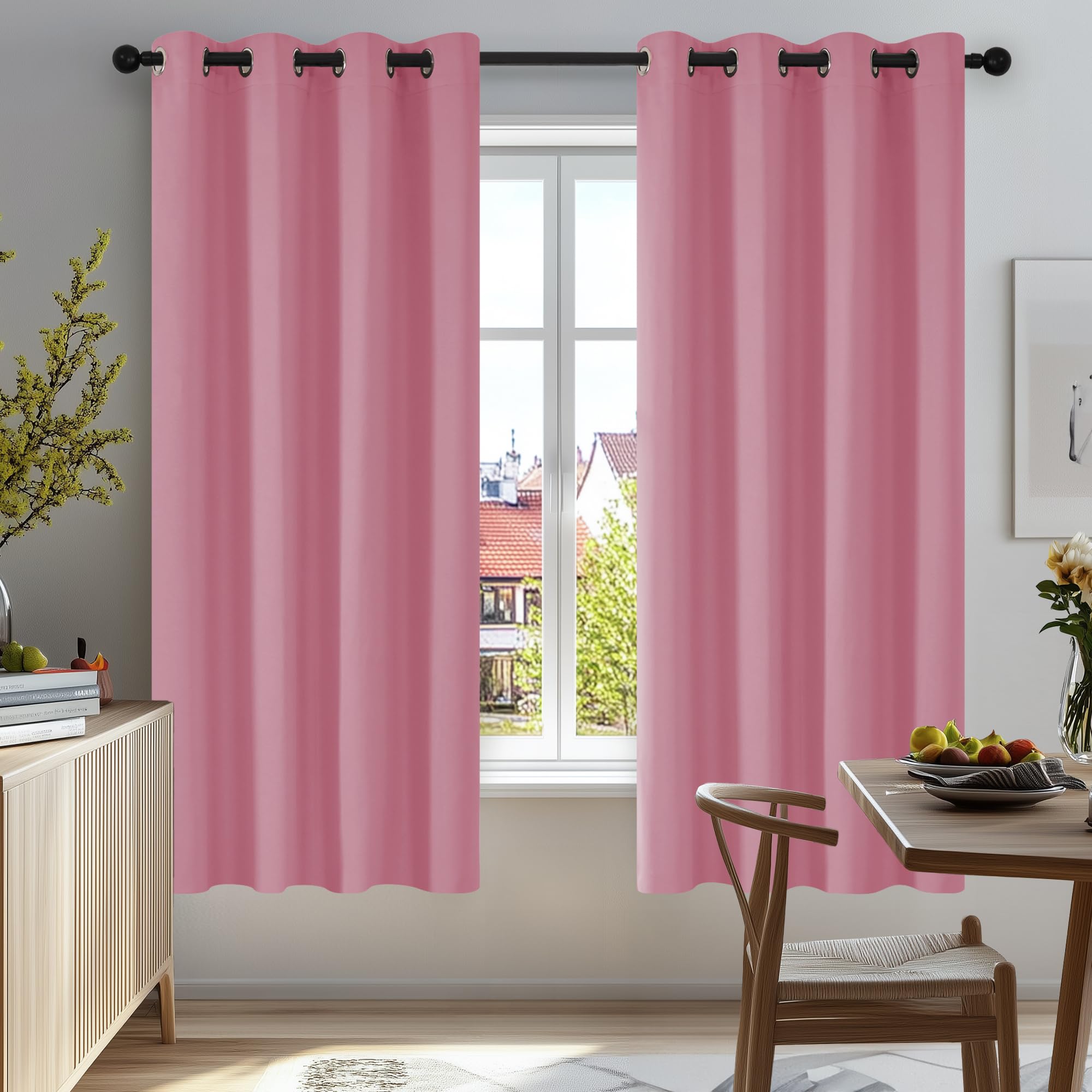 Deconovo Thermal Insulated Blackout Curtains, Cold-Proof, Modern Eyelet Design, Girls’ Bedroom Curtains, 117 x 160 cm (Width x Height), Pink, Set of 2