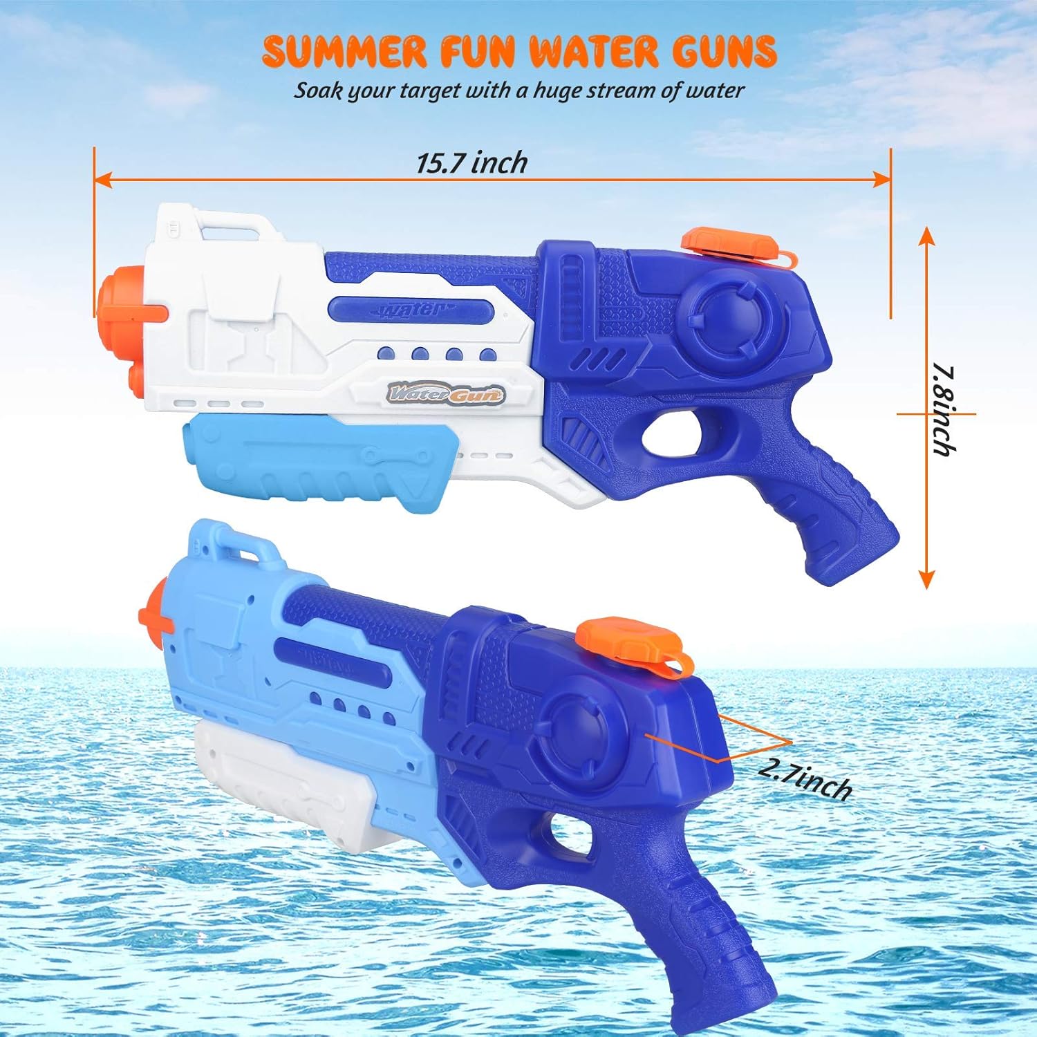 Water Gun 2 Pack Water Guns for Kids Adults 900CC , Squirt Guns Water Blaster Long Range Toy Gun Gifts for Boys Girls, Summer Swimming Pool Beach Sand Outdoor Toys: Toys & Games