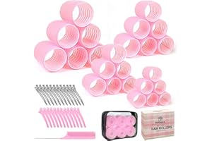 4 Sizes Self-Grip Hair Rollers Set with Clips - 4 Sizes for Long, Short Hair & Bangs (25mm, 36mm, 48mm, 60mm), Pink (PINK, 4 