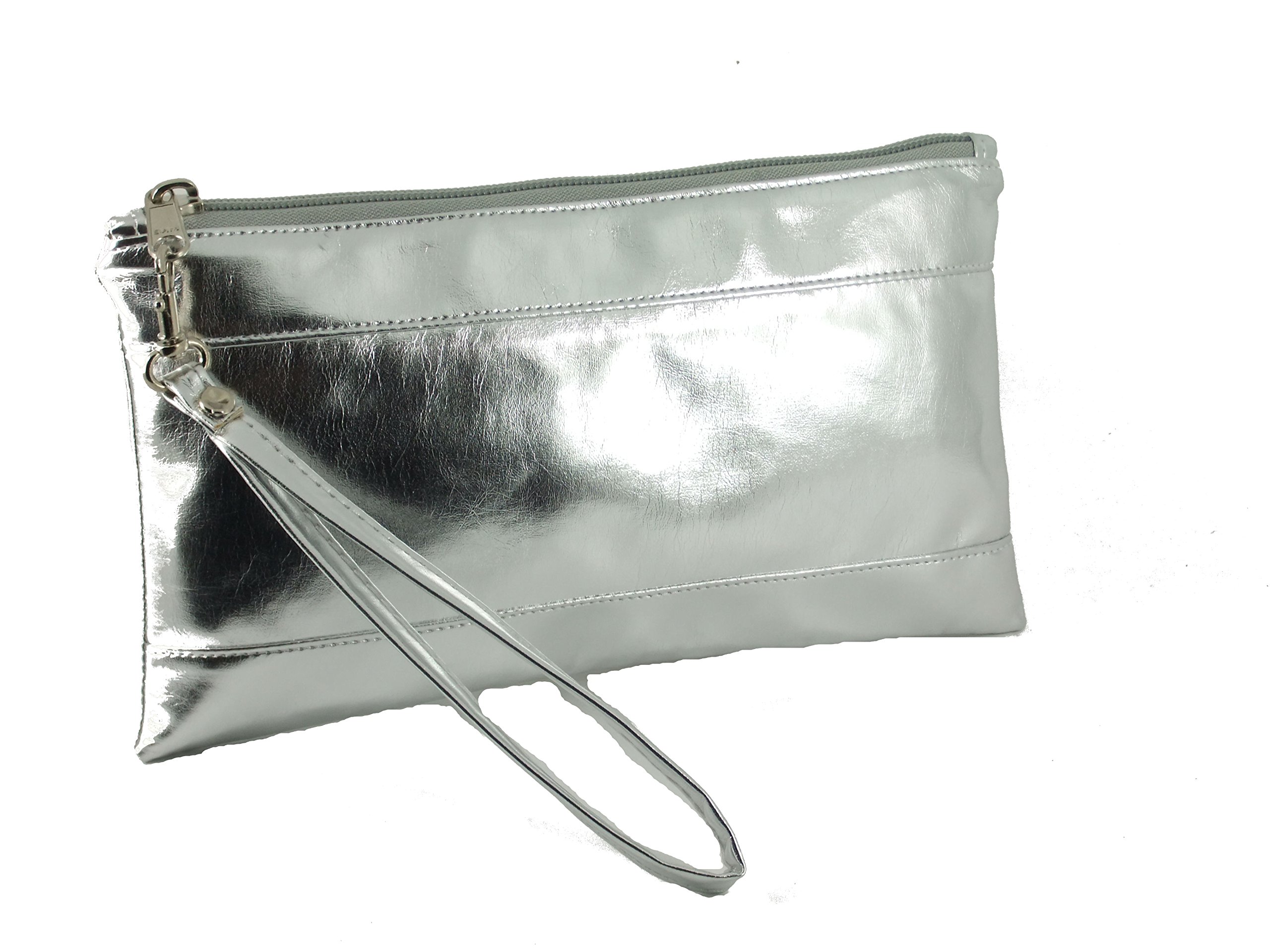 Adorable Patent Clutch Purse Organiser Bag with Detachable Wrist Strap in silver