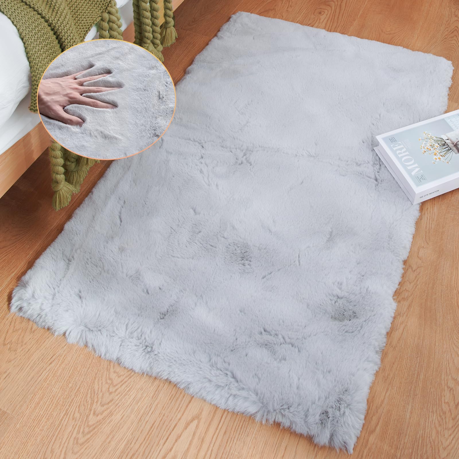 Photo 1 of ORINOVA Light Gray Faux Fuzzy Fur Washable Rugs for Bedroom Shaggy Area Rugs for Living Room Grey 2x3 Nursery Rug Home Room Décor