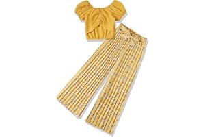 XUANHAO Toddler Girls Clothes Summer Puff Sleeve Smocked Shirt Top Wide Leg Pants Outfits Kids Girl's Clothing Set