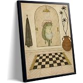 Funny Frog Bathroom Wall Art, Cute Frog Picture Wall Decor, Bathroom Animal Canvas Print Painting for Home Dorm Apartment Toilet Decor 8x10 Inch Framed