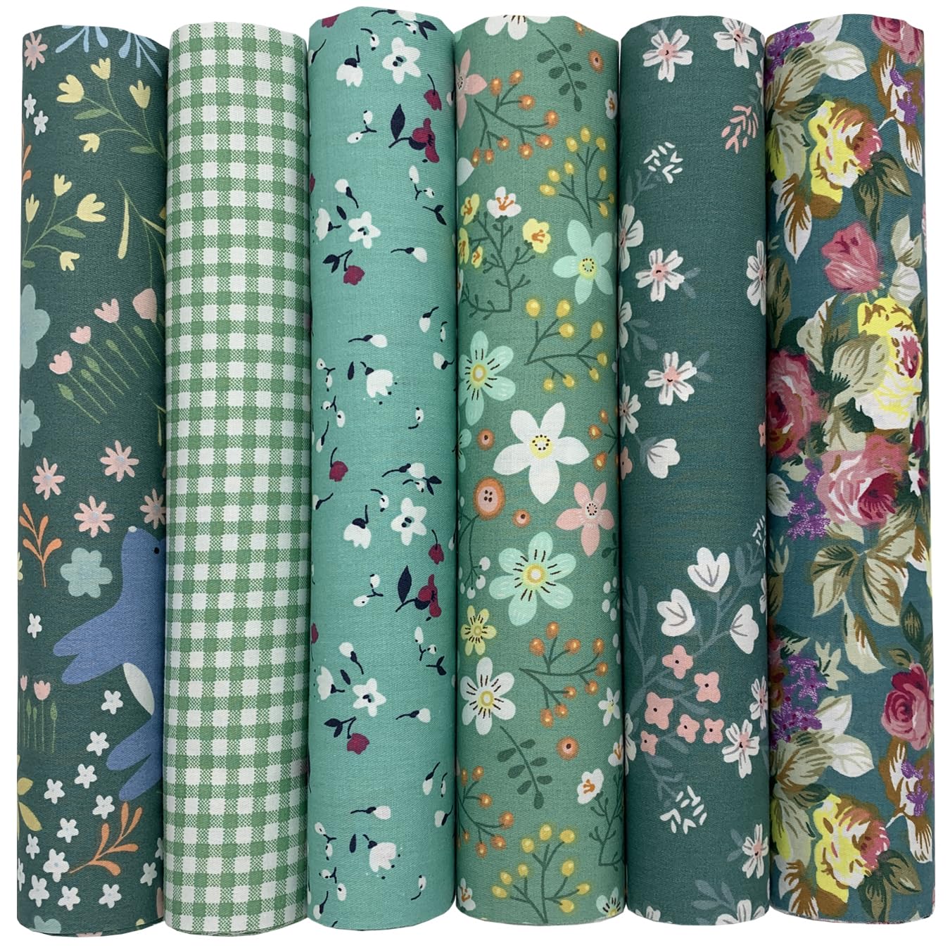 UOOOM 6pcs 50 x 50cm Patchwork Cotton Fabric DIY Handmade Sewing Quilting Fabric Different Designs (Blue Green) — image 1