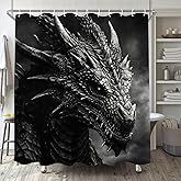 TIYAANDSY Dragon Shower Curtain for Bathroom, Black and White Boho Shower Curtain Set, Animal Fabric Modern Waterproof Bathroom Decor with 12 Hooks 72x72in YLATY651